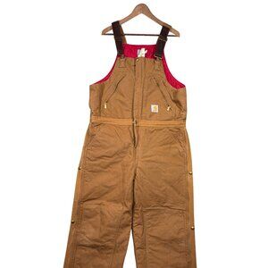 Carhartt Mens R38 Brown Duck Insulated Bib Overalls 36x32 Workwear